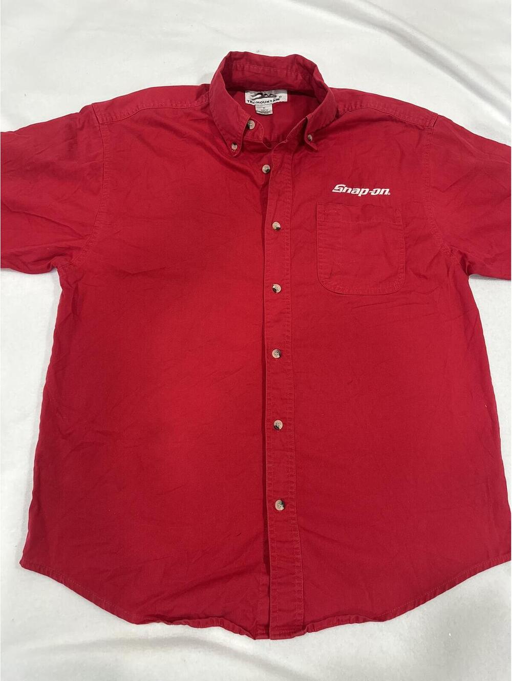 Snap-on Embroidered Red Button-Front Short Sleeve Shirt